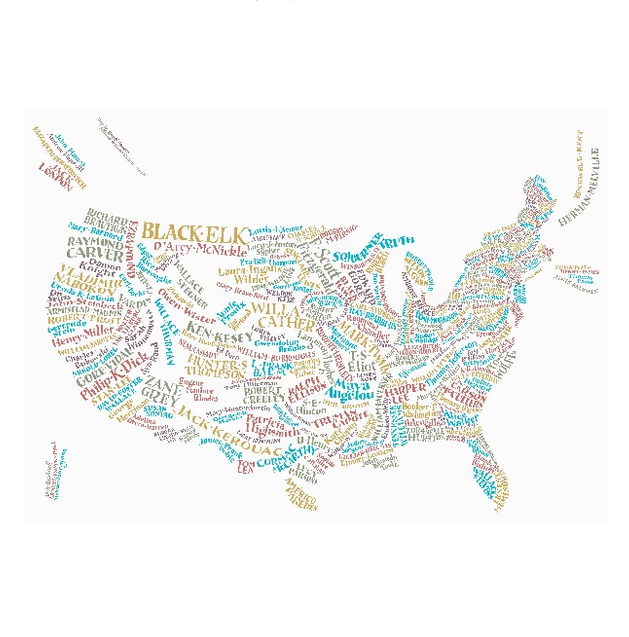USA Literary Map - pack of 6