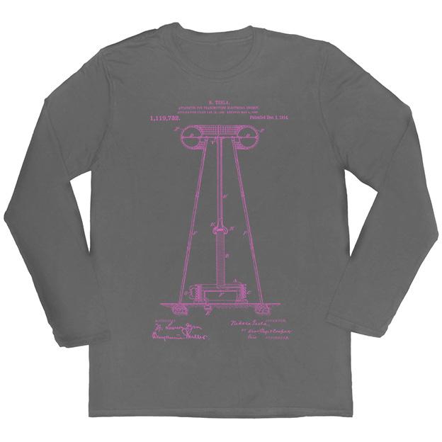 Tesla's Coil Patent Unisex Long-Sleeved T-shirt - Pink