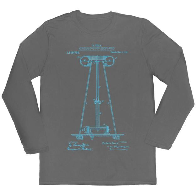 Tesla's Coil Patent Unisex Long-Sleeved T-shirt - Blue