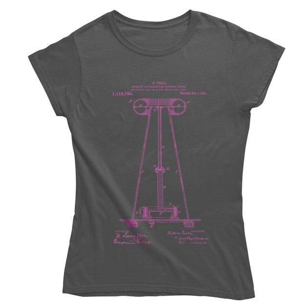 Tesla's Coil Patent Women's Fitted T-shirt - Pink