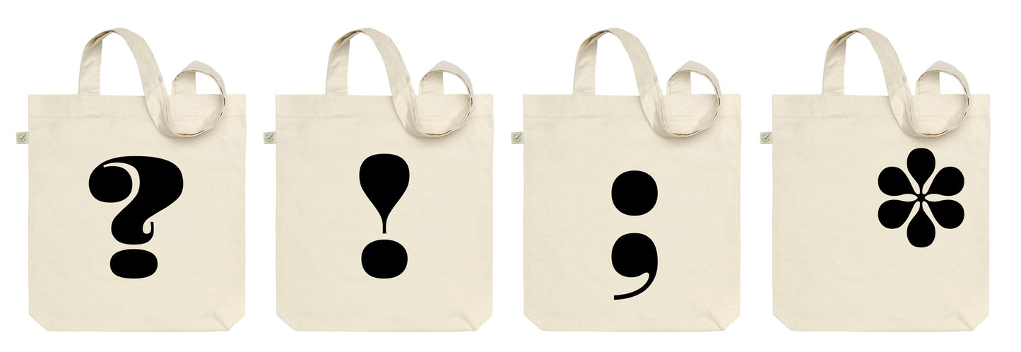 Punctuation tote bags - pack of 4 assorted