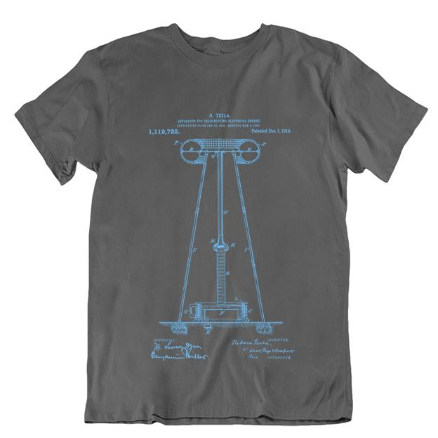 Tesla's Coil Patent Unisex T-shirt - Blue