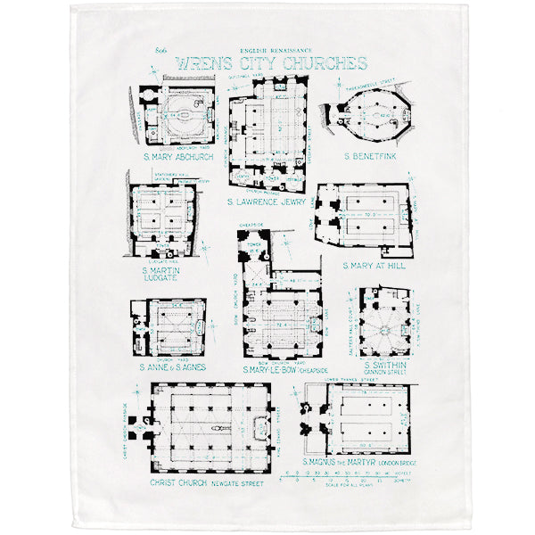Wren's City Churches Tea Towel - 6 pack