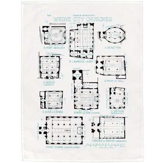 Wren's City Churches Tea Towel - 6 pack