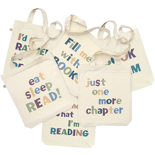 Bookish tote bags - pack of 6 assorted