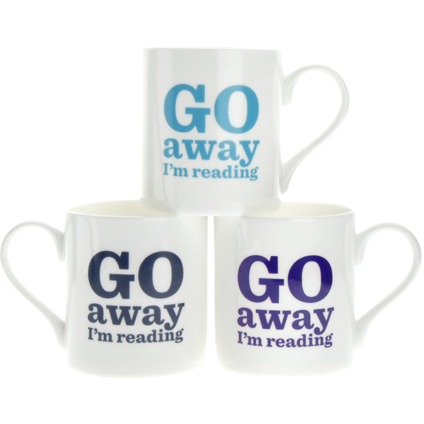 Go Away I'm Reading Bone China Mug NEW COLOUR! mixed or single colours - pack of 6
