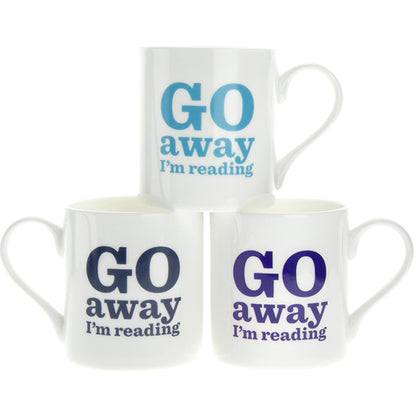 Go Away I'm Reading Bone China Mug NEW COLOUR! mixed or single colours - pack of 6