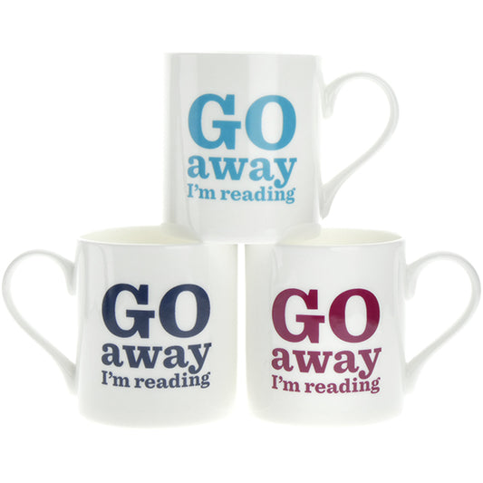 Go Away I'm Reading Bone China Mug, mixed or single colours - pack of 6
