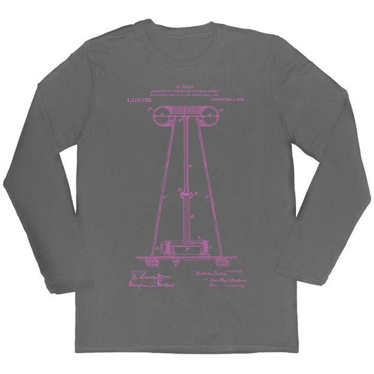 Tesla's Coil Patent Unisex Long-Sleeved T-shirt - Pink