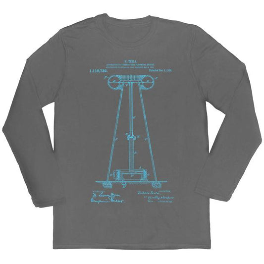 Tesla's Coil Patent Unisex Long-Sleeved T-shirt - Blue