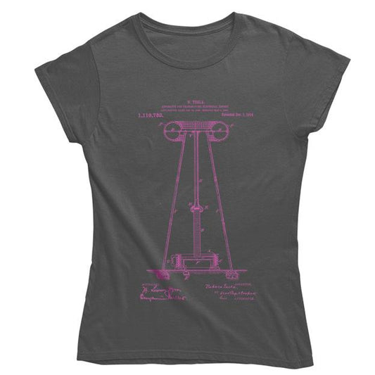 Tesla's Coil Patent Women's Fitted T-shirt - Pink